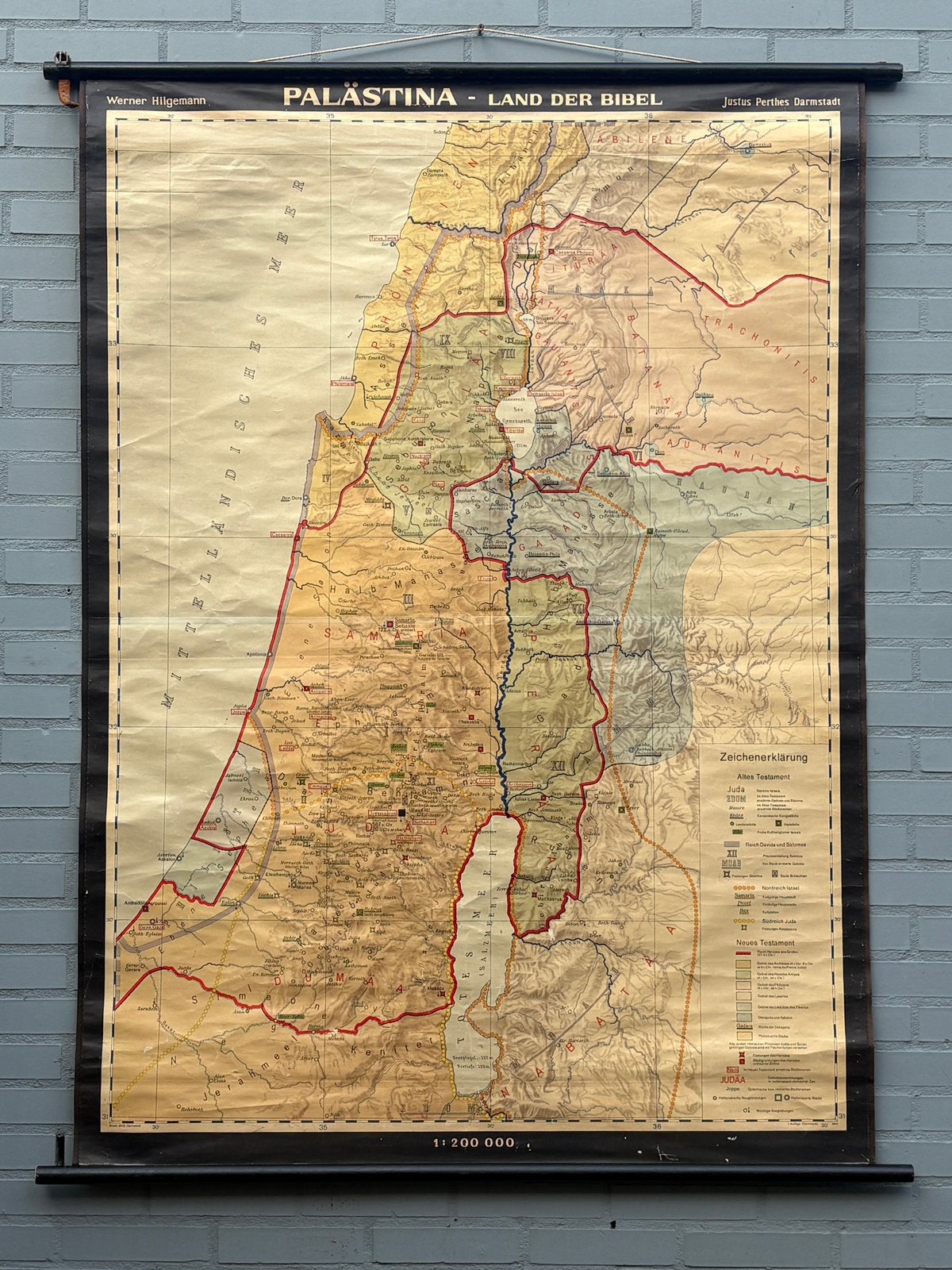 vintage schoolkaart Palestina land der bijbel 125x160, Ophalen, Aardrijkskunde