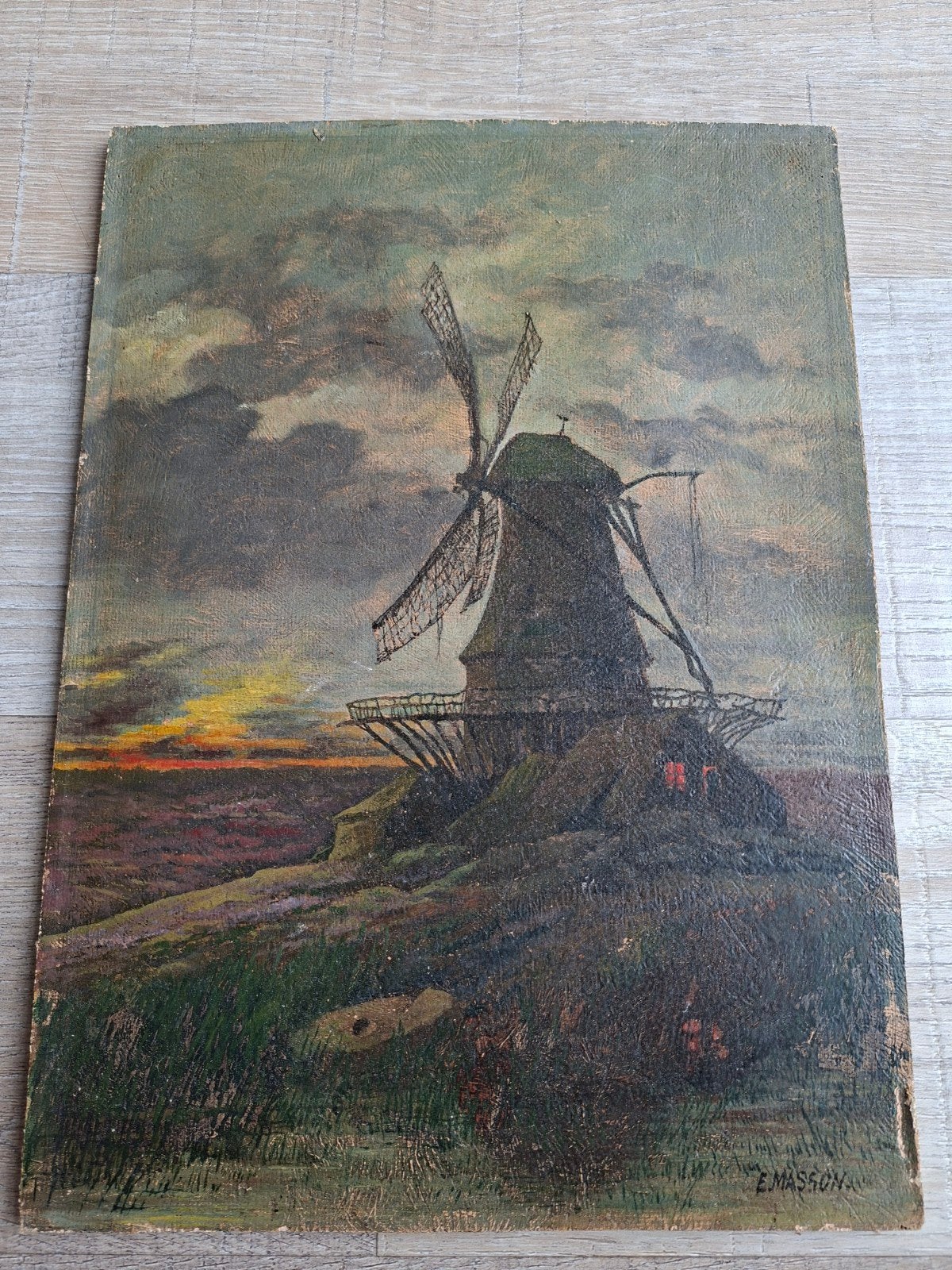 Antiek olieverf werk op paneel by E.Masson €49 !!, Antiek en Kunst, Kunst | Schilderijen | Klassiek, Ophalen of Verzenden, Olieverf