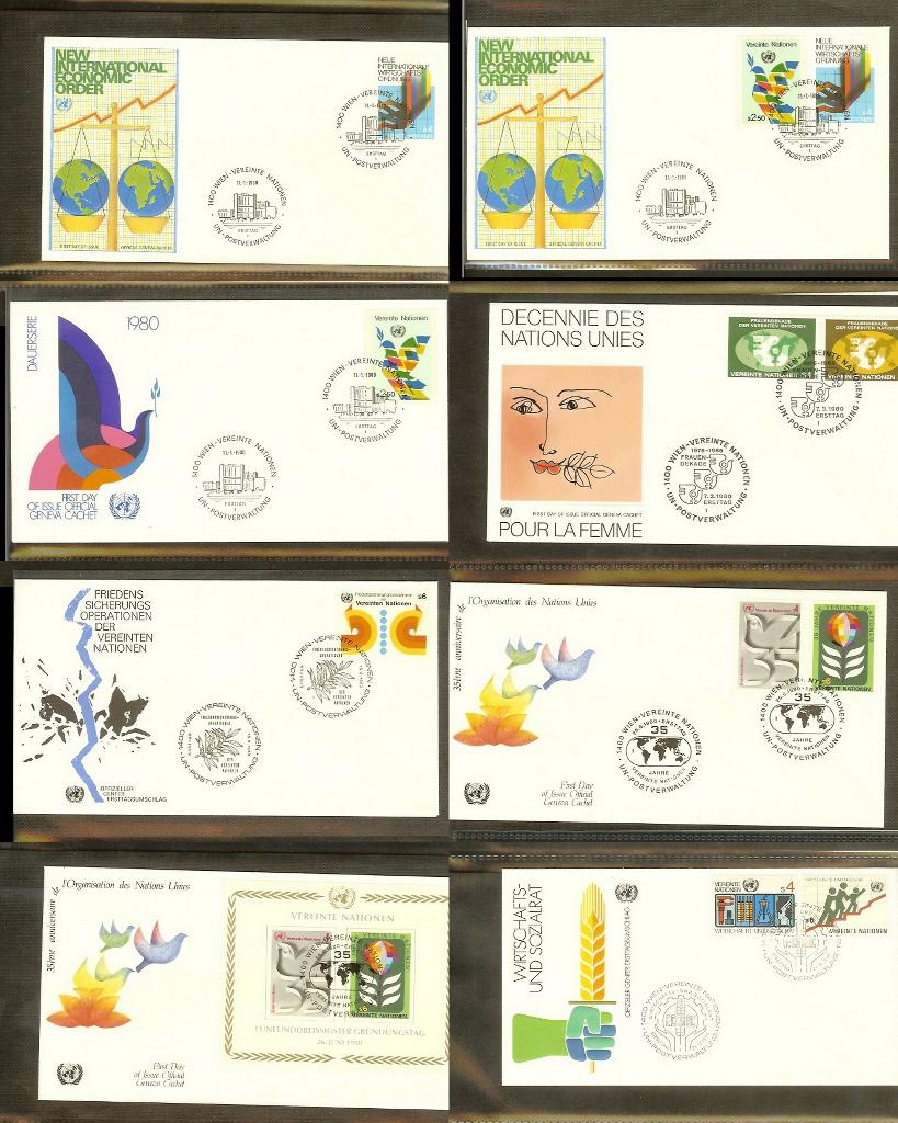Uitzoeken FDC's VN/UNO complete jaargangen, Postzegels en Munten, Postzegels | Eerstedagenveloppen, Rest van de wereld, Ophalen of Verzenden