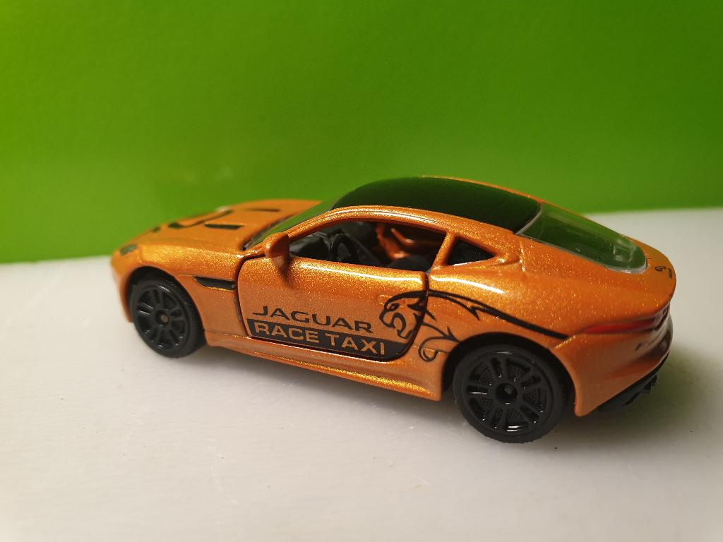 Majorette 293b - Jaguar F-type Race-taxi [oranje] 1/59, Ophalen of Verzenden, Gebruikt, Auto