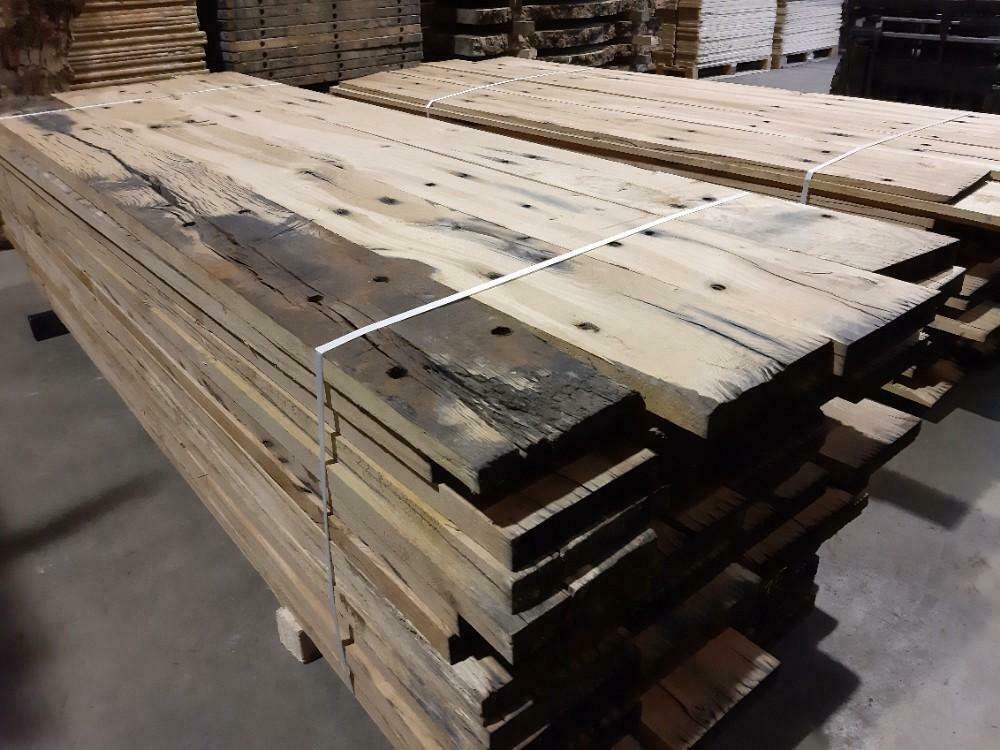 Oud eiken planken wagondelen gezaagd  uit blanke  bielzen, Doe-het-zelf en Verbouw, Hout en Planken, Ophalen, Zo goed als nieuw