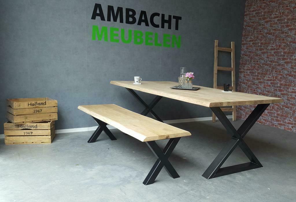 MASSIEF Eiken Tafels BOOMSTAMTAFEL Eikenhouten Tafel ACTIE, Huis en Inrichting, Ophalen of Verzenden, Nieuw, Eikenhout, Wit