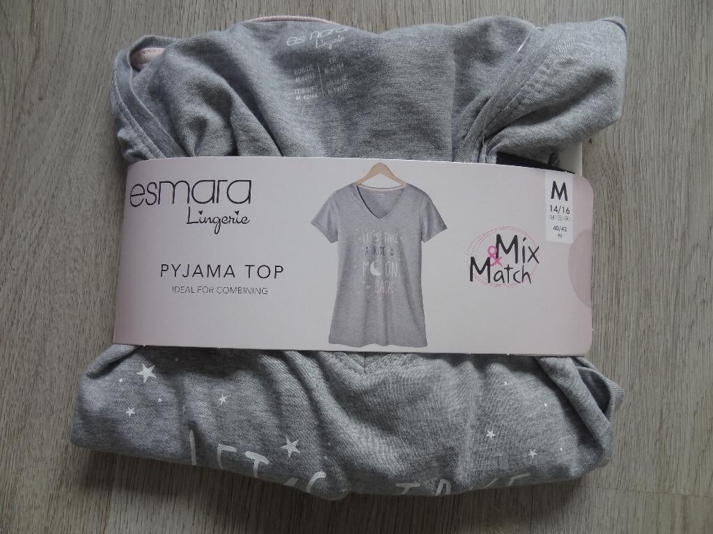 Nieuwe grijze pyjama top dames maat M korte mouw., Ophalen of Verzenden, Nieuw, Maat 38/40 (M)