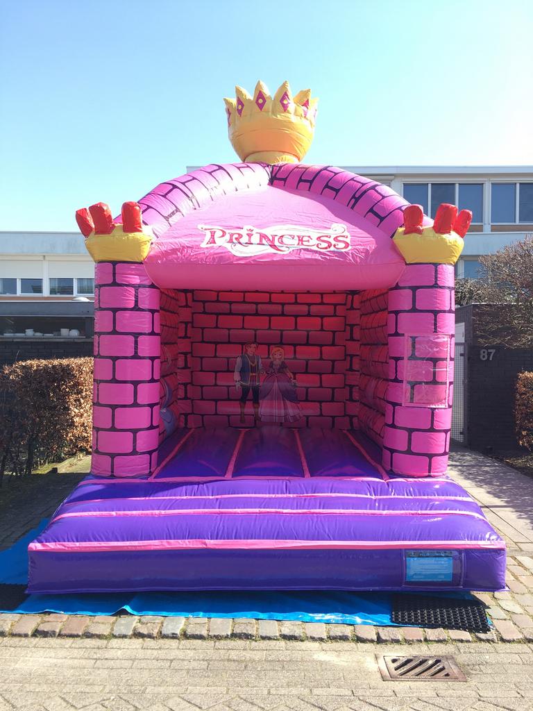 Vetgaaf Springkussen Princess te huur! 3,5 x 4,5m2! Met dak!, Hobby en Vrije tijd, Feestartikelen | Verhuur, Ophalen of Verzenden