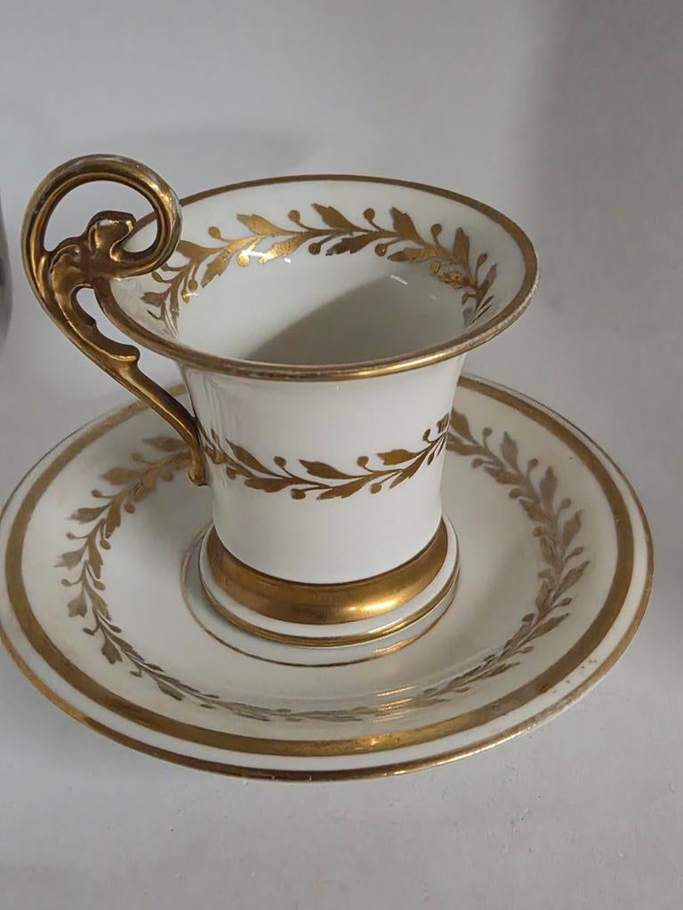 Antieke Limoges Empire Kop en Schotel met Drakenhandvat, Antiek en Kunst, Antiek | Servies compleet, Ophalen of Verzenden