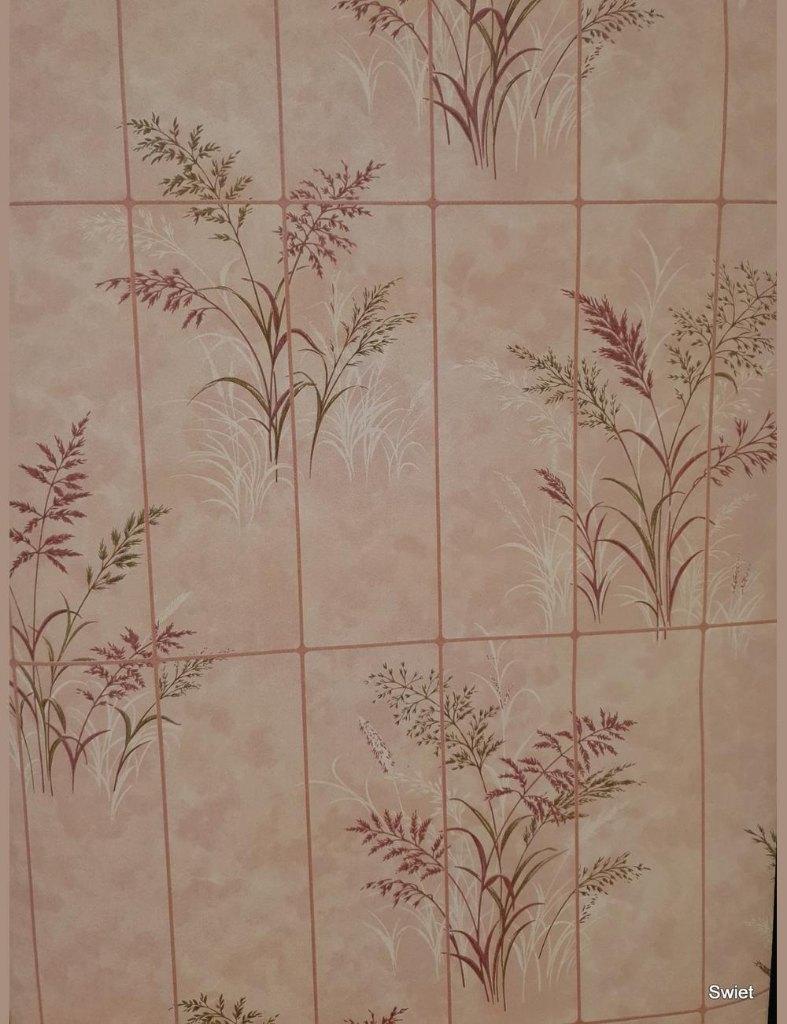 13983 roze vintage behang met siergras tegellook 80s swiet, Ophalen of Verzenden, 75 m² of meer, Roze