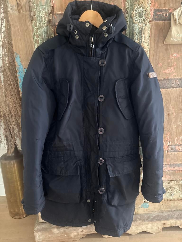 Mooie donkerblauwe Moscow winterjas - Maat S, Ophalen of Verzenden, Zo goed als nieuw, Maat 38/40 (M), Blauw