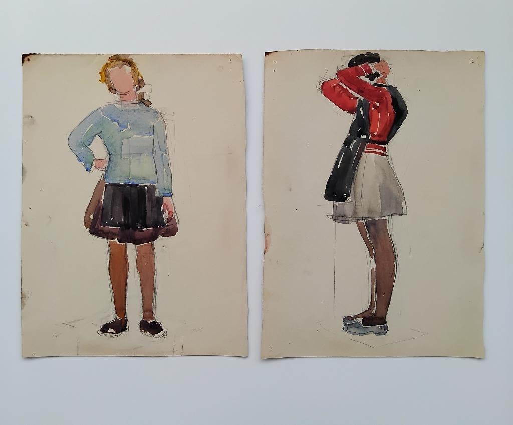 Twee originele aquarellen. Jaren 60., Antiek en Kunst, Kunst | Schilderijen | Klassiek, Ophalen of Verzenden