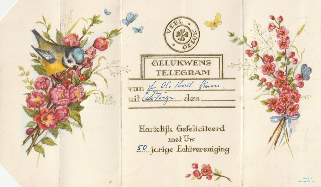 GELUKS TELEGRAM JAREN 50 ZEER MOOIE OUDE KAART KL49, Verzamelen, Ansichtkaarten | Themakaarten, Gelopen, 1940 tot 1960, Feest(dag)