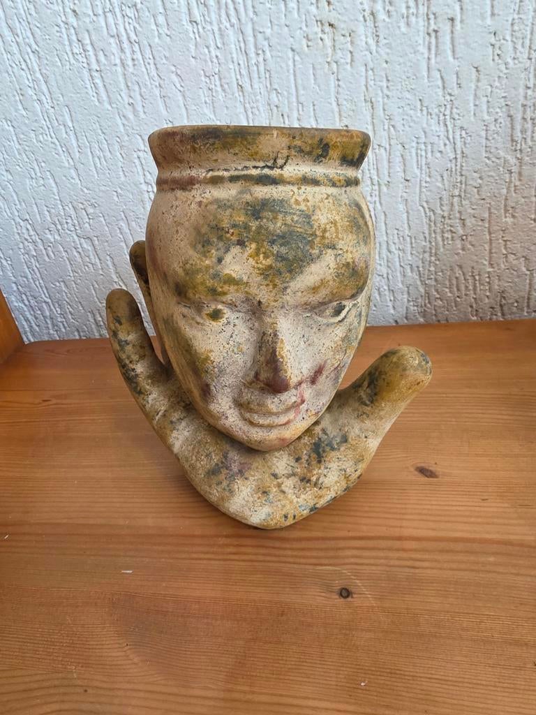 Unieke keramieken pot met gezicht, Ophalen of Verzenden