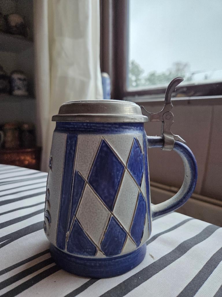 bierpul blauw-wit ruitjes, Verzamelen, Biermerken, Ophalen of Verzenden, Gebruikt, Pul(len), Overige merken