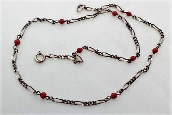 Vintage zilveren collier, bloedkoraal Friedrich Binder (651), Ophalen, Zo goed als nieuw, Rood, Zilver