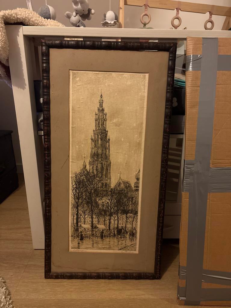 Oude prent van Antwerpen - Eugene Rensburg, Antiek en Kunst, Kunst | Etsen en Gravures, Ophalen of Verzenden