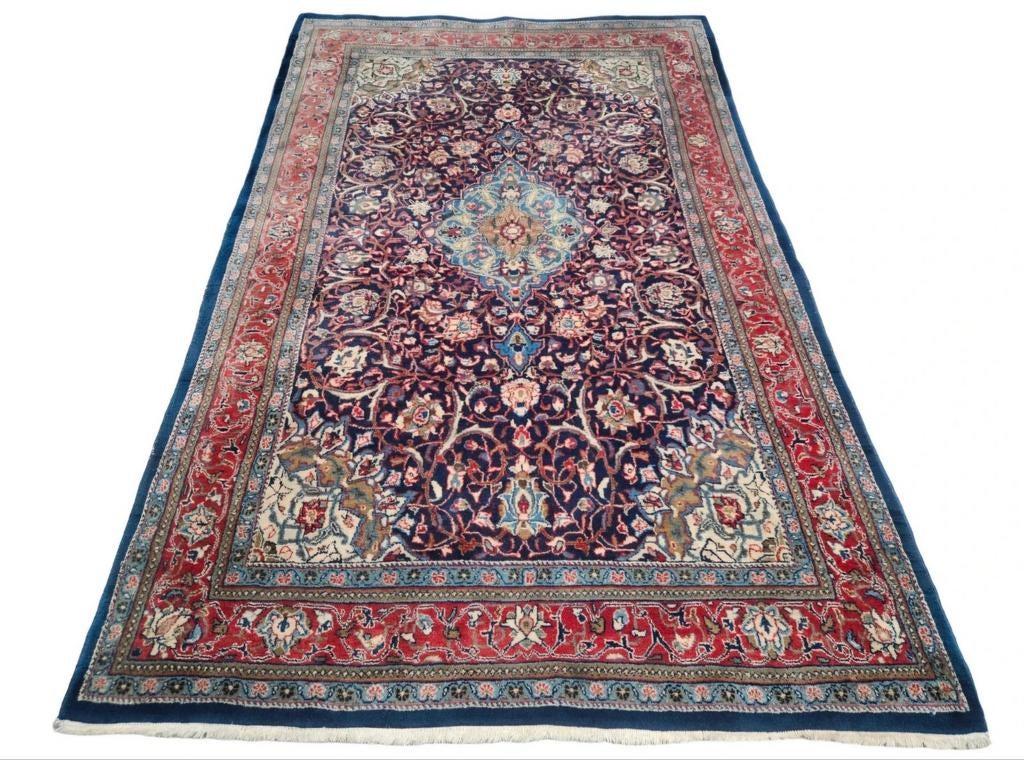 Handmade Persian wool Sarough carpet blue Iran 130x207cm, Gebruikt, 100 tot 150 cm, Perzisch, 200 cm of meer