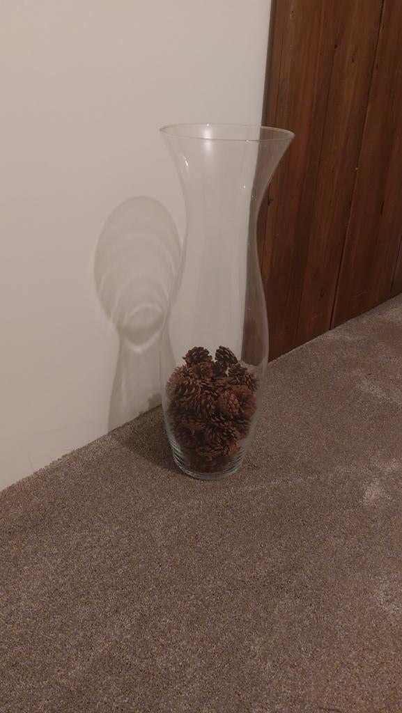 Grote glazen vaas met dennenappels (60 cm), Ophalen, Overige kleuren, 50 tot 75 cm, Glas