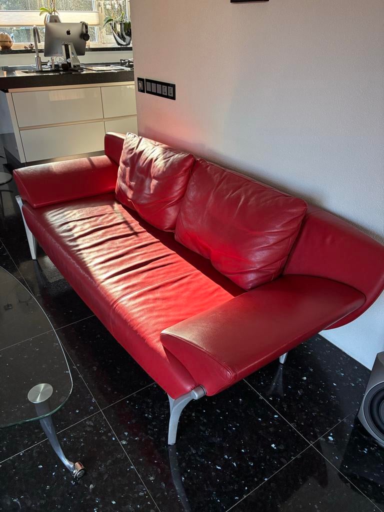 Rolf Benz Salontafel Glas + Rode Bank - Topstaat!, 100 tot 150 cm, Minder dan 50 cm, Rechthoekig, 50 tot 100 cm