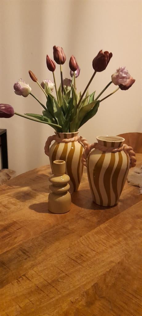 2x Lito vaas incl.tulpen (kunst) en kandelaar, Ophalen of Verzenden