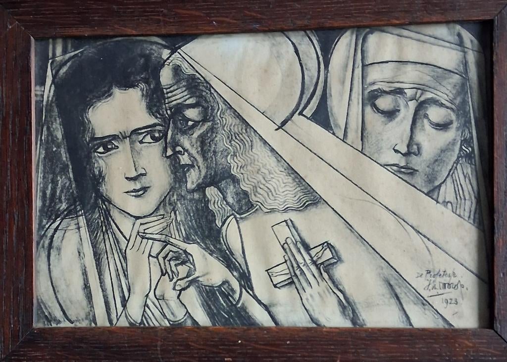 Jan Toorop, De Profetesse . Sign. 1923. Originele tekening., Antiek en Kunst, Ophalen