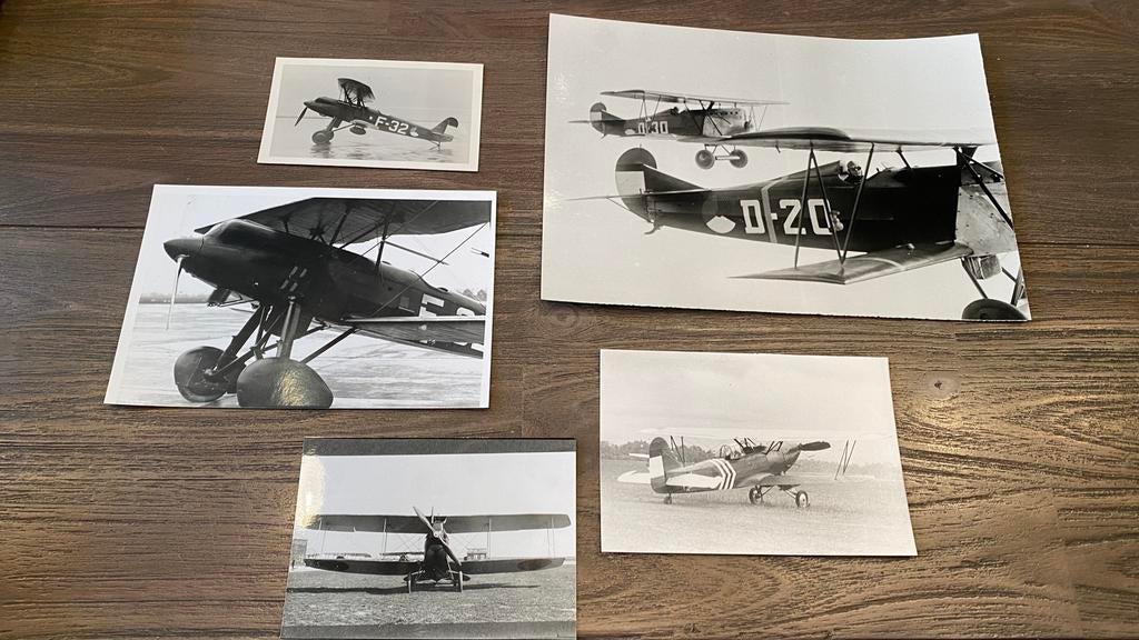 5x afdukken van vooroorlogse MLD vliegtuigen, Ophalen of Verzenden, Zo goed als nieuw, Kaart, Foto of Prent