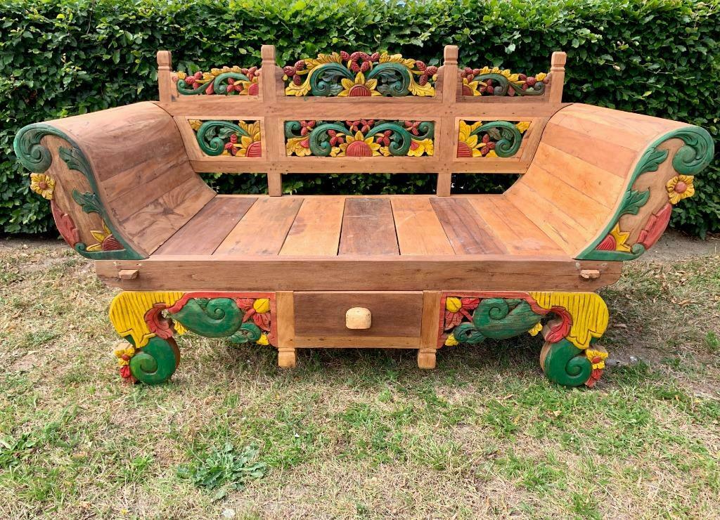 Unieke teakhouten vleugelbank/tuinbank, Ophalen, Nieuw, Hardhout