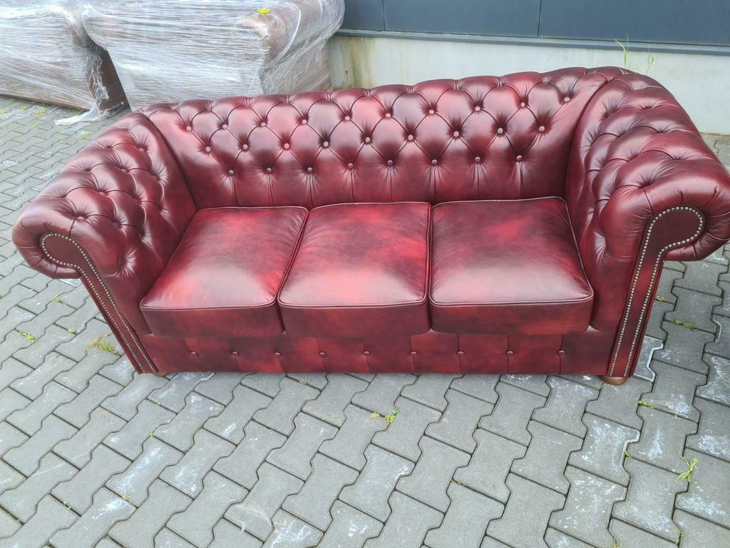 Nieuwe Chesterfield bank antiek rood + GRATIS BEZORGD, Chesterfield, Nieuw, Leer, Ophalen of Verzenden