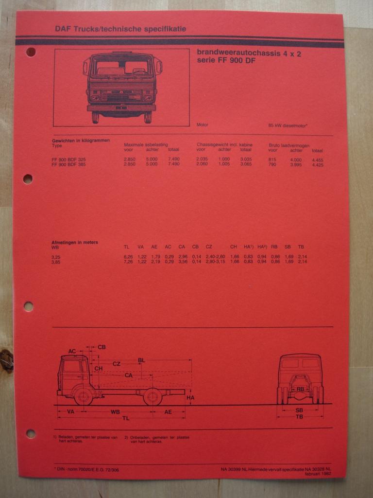 DAF FF 900 DF Technische Specificatie folder 1982 – 4x2, Ophalen of Verzenden, Zo goed als nieuw, Overige merken, DAF