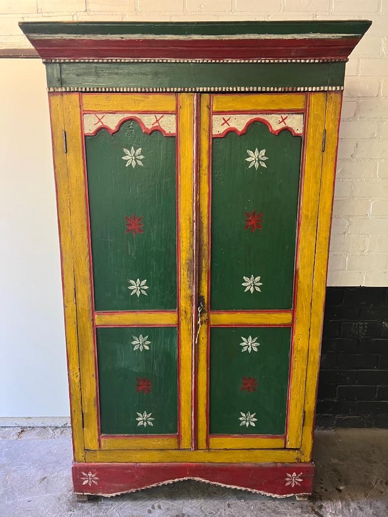 Indiase handbeschilderde kast India oud vintage teak massief, Huis en Inrichting, Kasten | Overige, Verburgt Vintage, Gebruikt