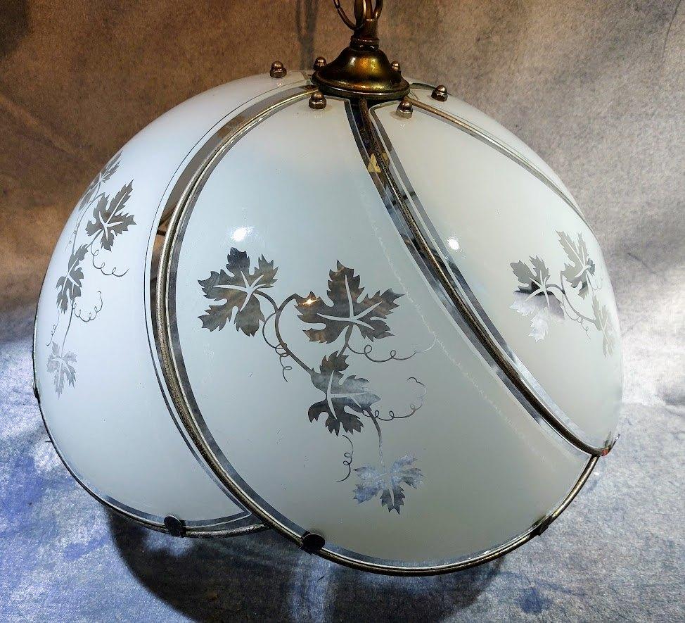 Vintage hanglamp, melkglas met metaal [5878]  [HuLaHa], Ophalen of Verzenden