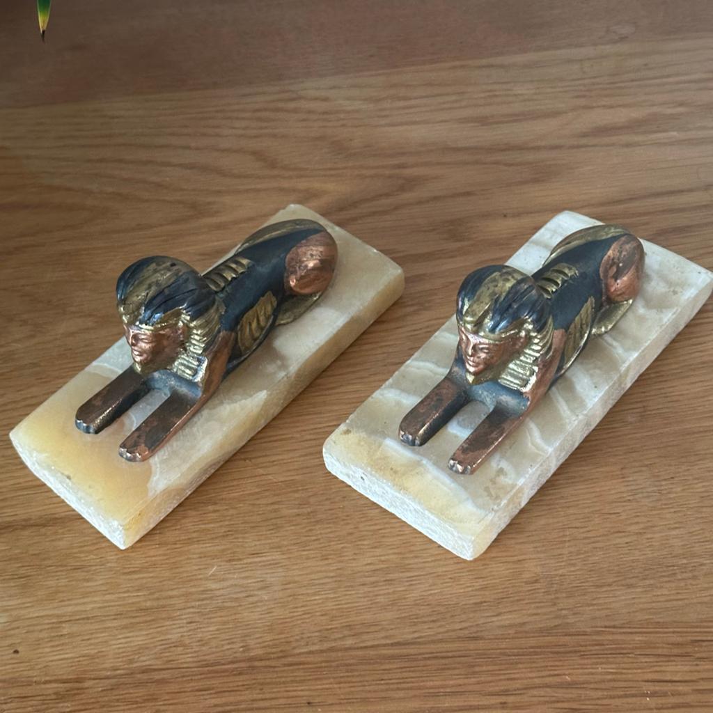 Set van 2 Egyptische Sfinx boekensteunen - messing en brons, Ophalen of Verzenden