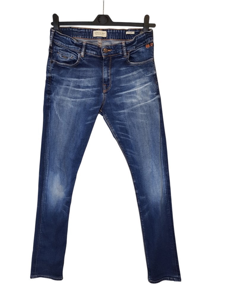 Mooie SCOTCH & SODA blauwe stretch jeans Tigger mt 16/176., Kinderen en Baby's, Kinderkleding | Maat 176, Broek, Verzenden, Zo goed als nieuw