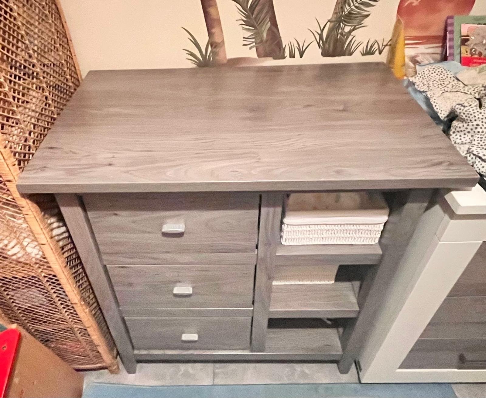 Commode met lades en open vakken - Grijs houtlook, Ophalen, Gebruikt, 50 tot 70 cm, 75 tot 100 cm