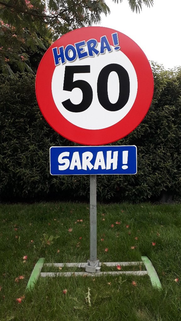 Verkeersbord sarah metaal te huur, Ophalen, Zo goed als nieuw, Abraham of Sarah