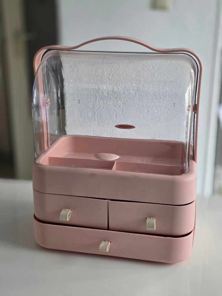 Make-up organizer met lades - Zo goed als nieuw, Ophalen of Verzenden, Gebruikt, Roze, Hardcase