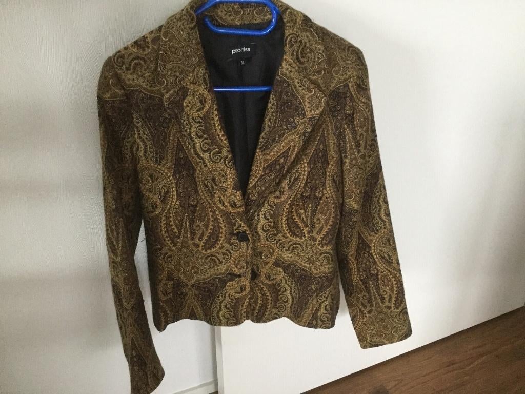 Bruin jasje met Cashmere patroon Maat 38, Promiss, Bruin, Zo goed als nieuw, Jasje