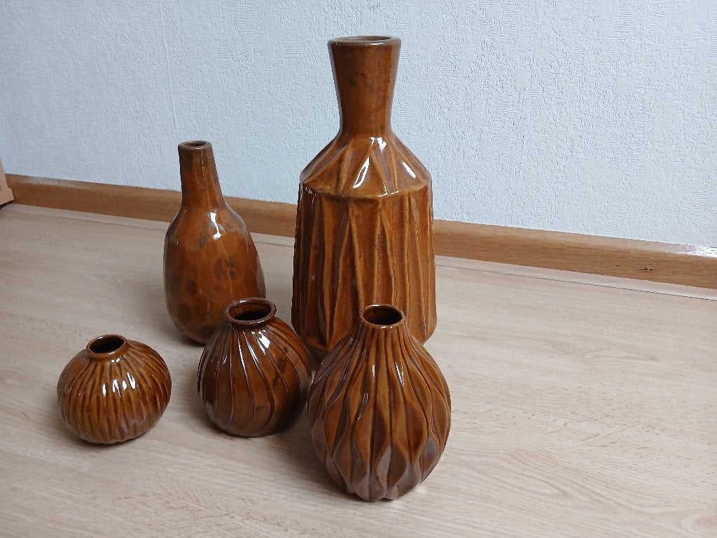 Set van 5 okerkleurige/bruine vazen, Huis en Inrichting, Ophalen, Nieuw