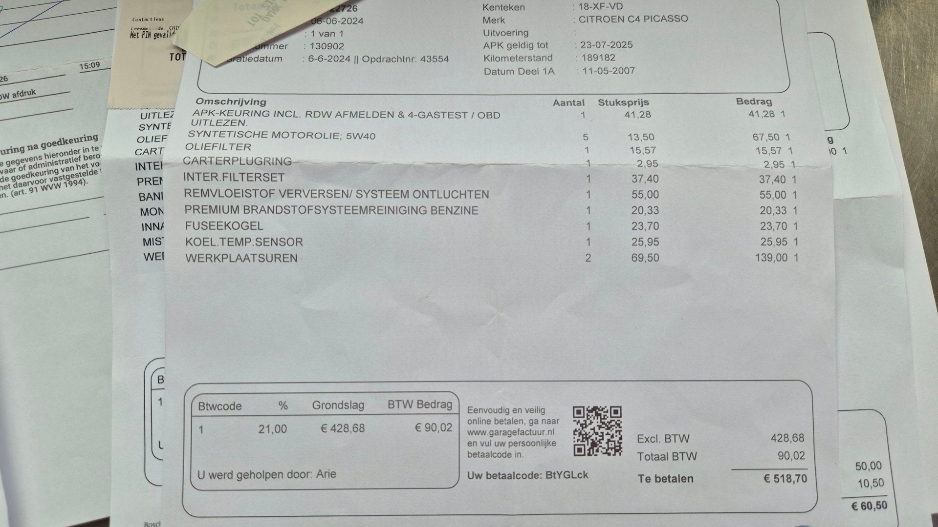 Citroen C4 Picasso 1.8-16V Ambiance DISTR VERV 2025 RUIME AP, 125 pk, Gebruikt, 4 cilinders, 1749 cc