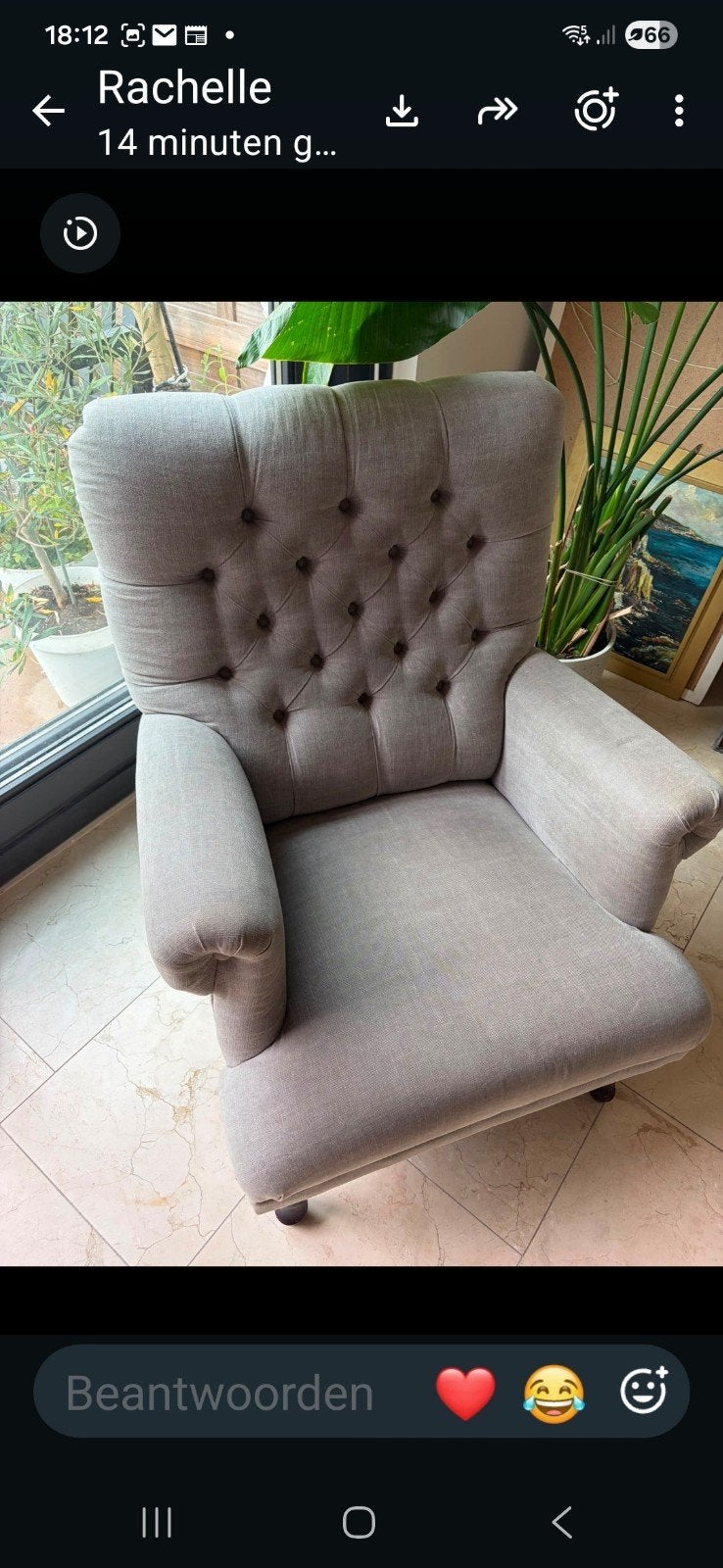 Prachtige fauteuil met hocker, Huis en Inrichting, Ophalen, 75 tot 100 cm, 75 tot 100 cm, Stof