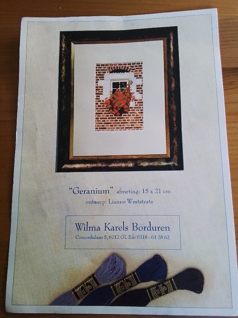 Borduurpakket geranium, Hobby en Vrije tijd, Ophalen of Verzenden, Zo goed als nieuw, Handborduren, Borduurpakket