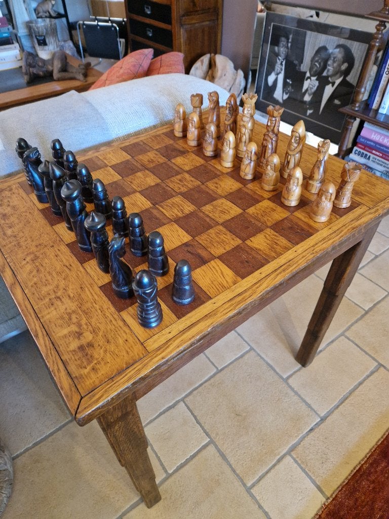 Vintage Palissander Schaaktafel handgesneden schaakstukken, Ophalen