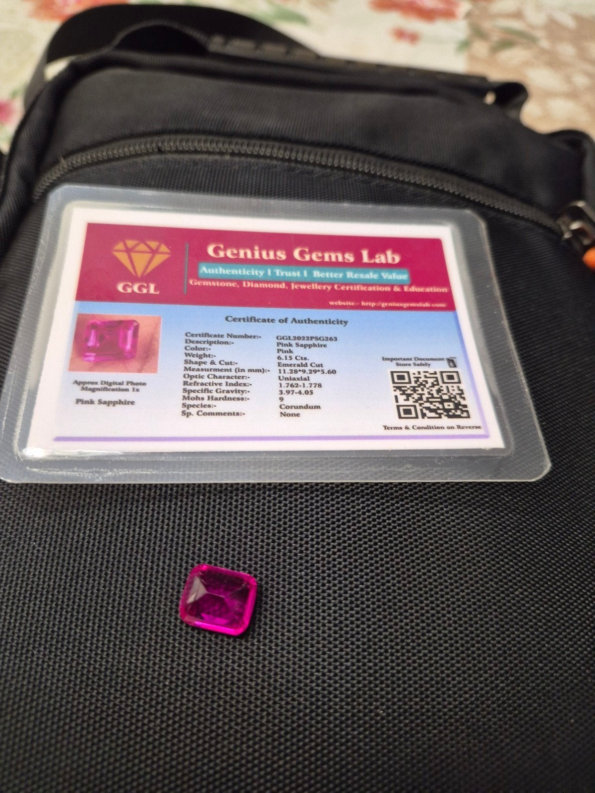 Roze Saffier - 6.13 ct - GGL Certificaat, Ophalen of Verzenden, Nieuw