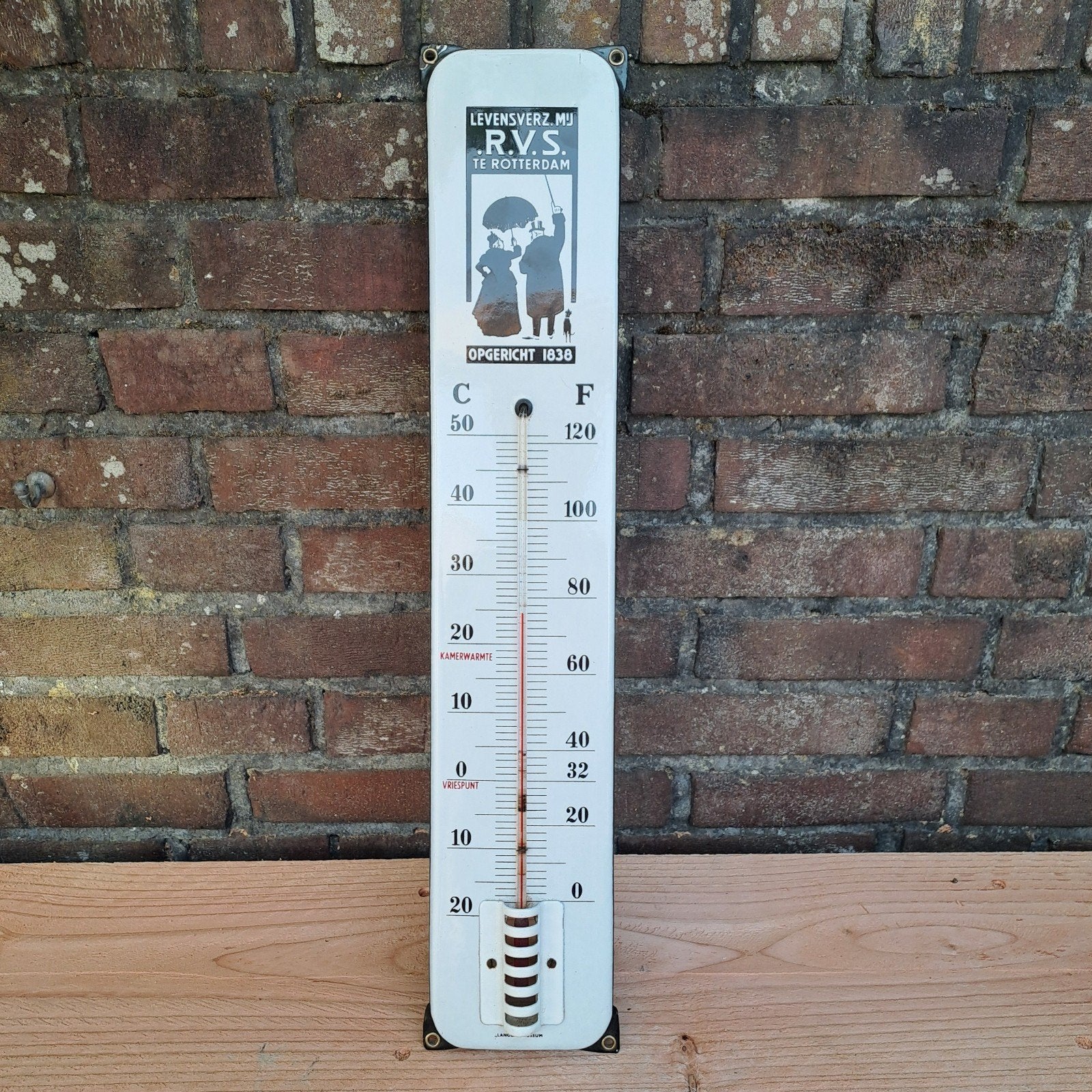 emaille thermometer RVS reclamebord Langcat, Ophalen of Verzenden, Zo goed als nieuw, Reclamebord