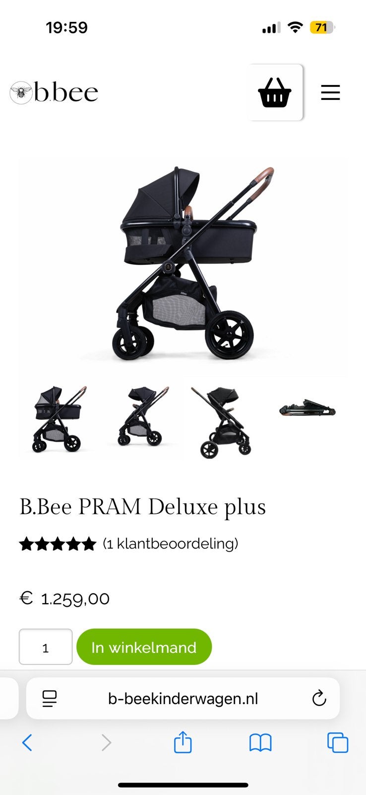 Kinderwagen B.Bee Pram De luxe Compleet, Ophalen, Zo goed als nieuw, Zonnekap