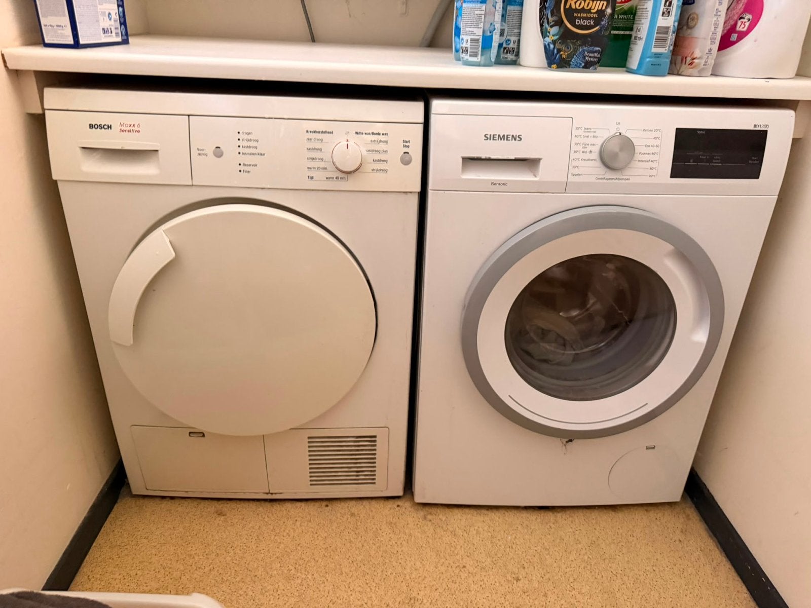 Siemens wasmachine en Bosch droger set, Witgoed en Apparatuur, Ophalen, Gebruikt, Voorlader, 85 tot 90 cm