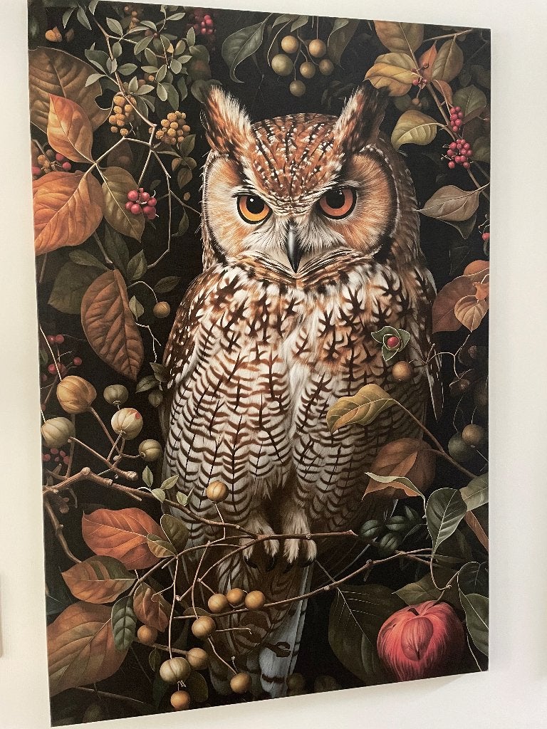 Super mooi canvas schilderij met een uil, Ophalen, Nieuw, 75 tot 100 cm, Schilderij