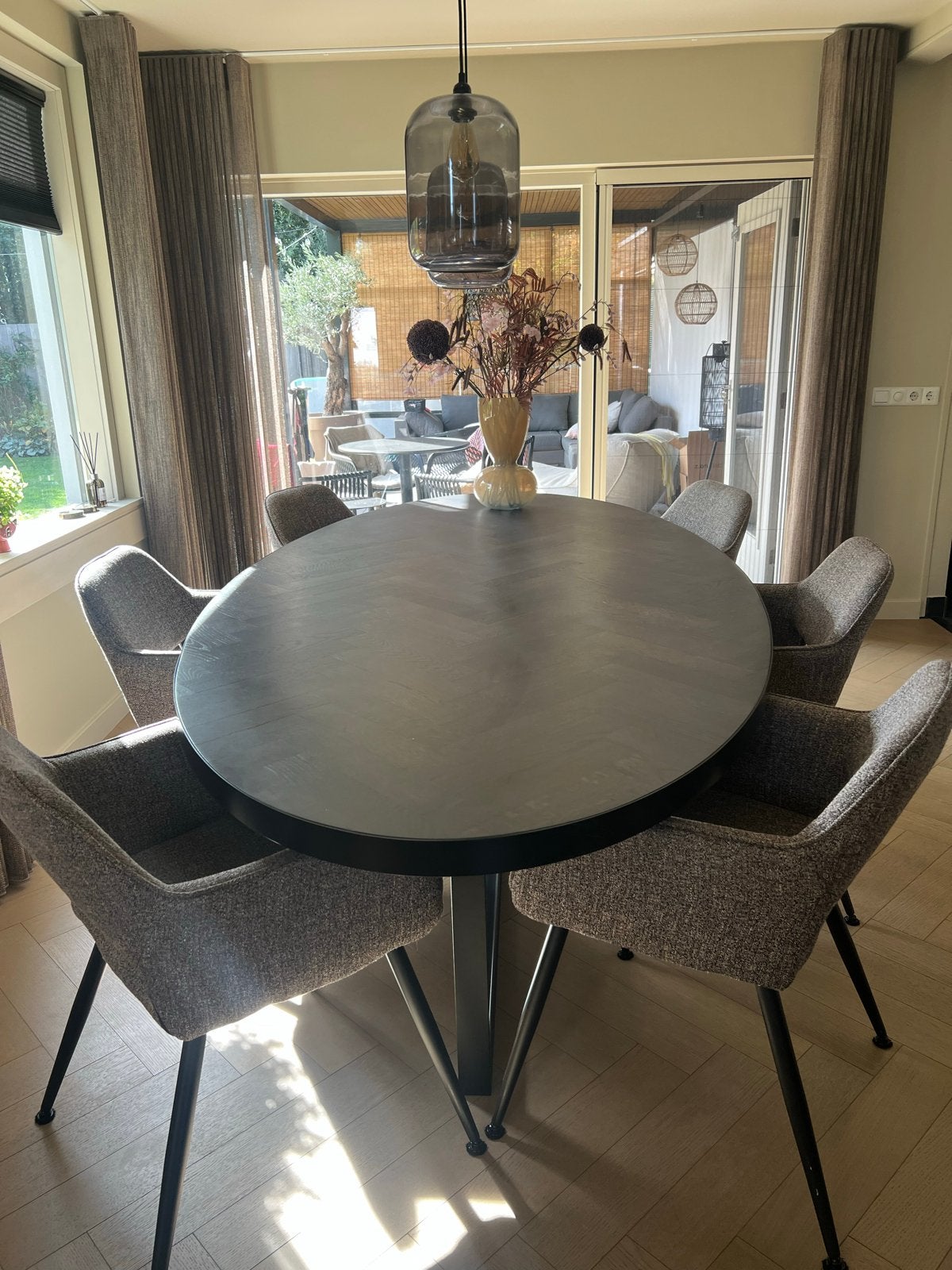 Table du Sud eettafel 270x130 met 8 eetkamerstoelen, Ophalen, 100 tot 150 cm, Eikenhout, 200 cm of meer