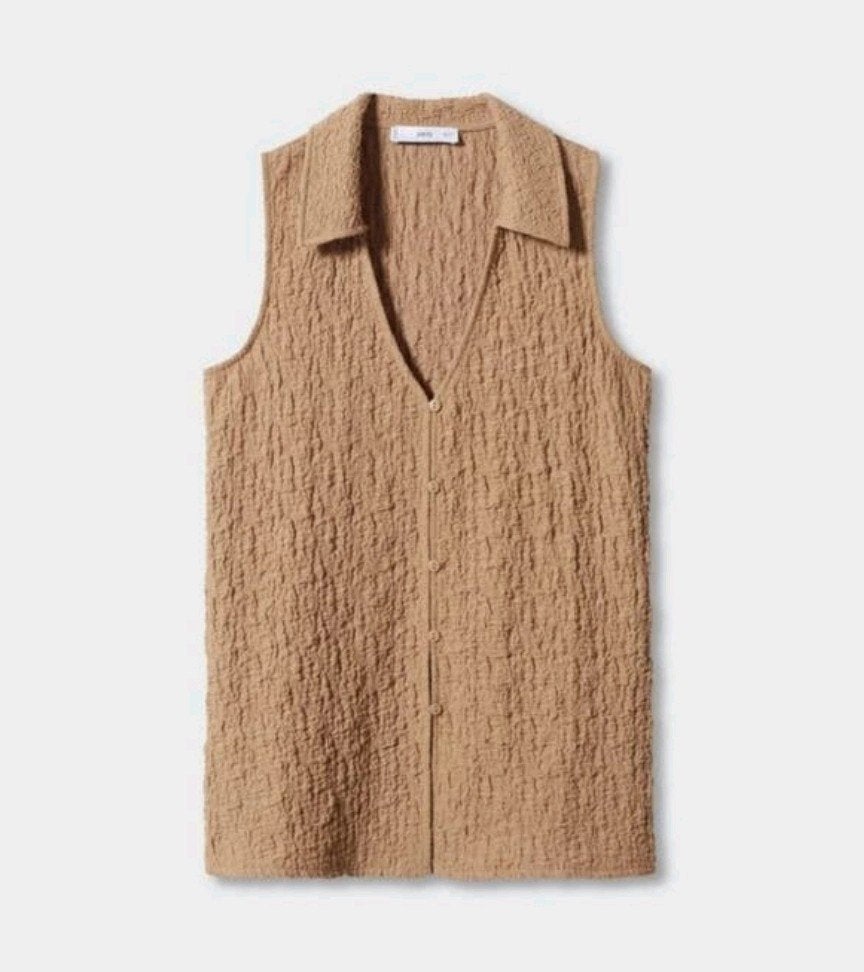 Mango katoenen gilet beige lichtbruin maat 34, Kleding | Dames, Tops, Mango, Verzenden, Beige, Zo goed als nieuw