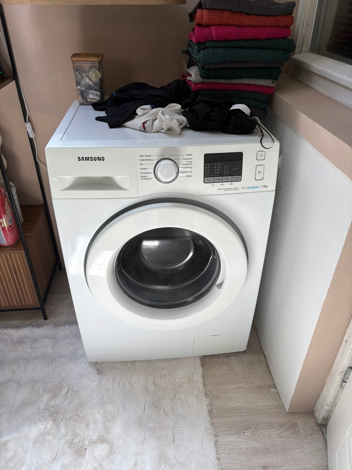 Samsung wasmachine werkt nog heel goed, Witgoed en Apparatuur, Wasmachines, Ophalen, Zo goed als nieuw, 1200 tot 1600 toeren, 85 tot 90 cm