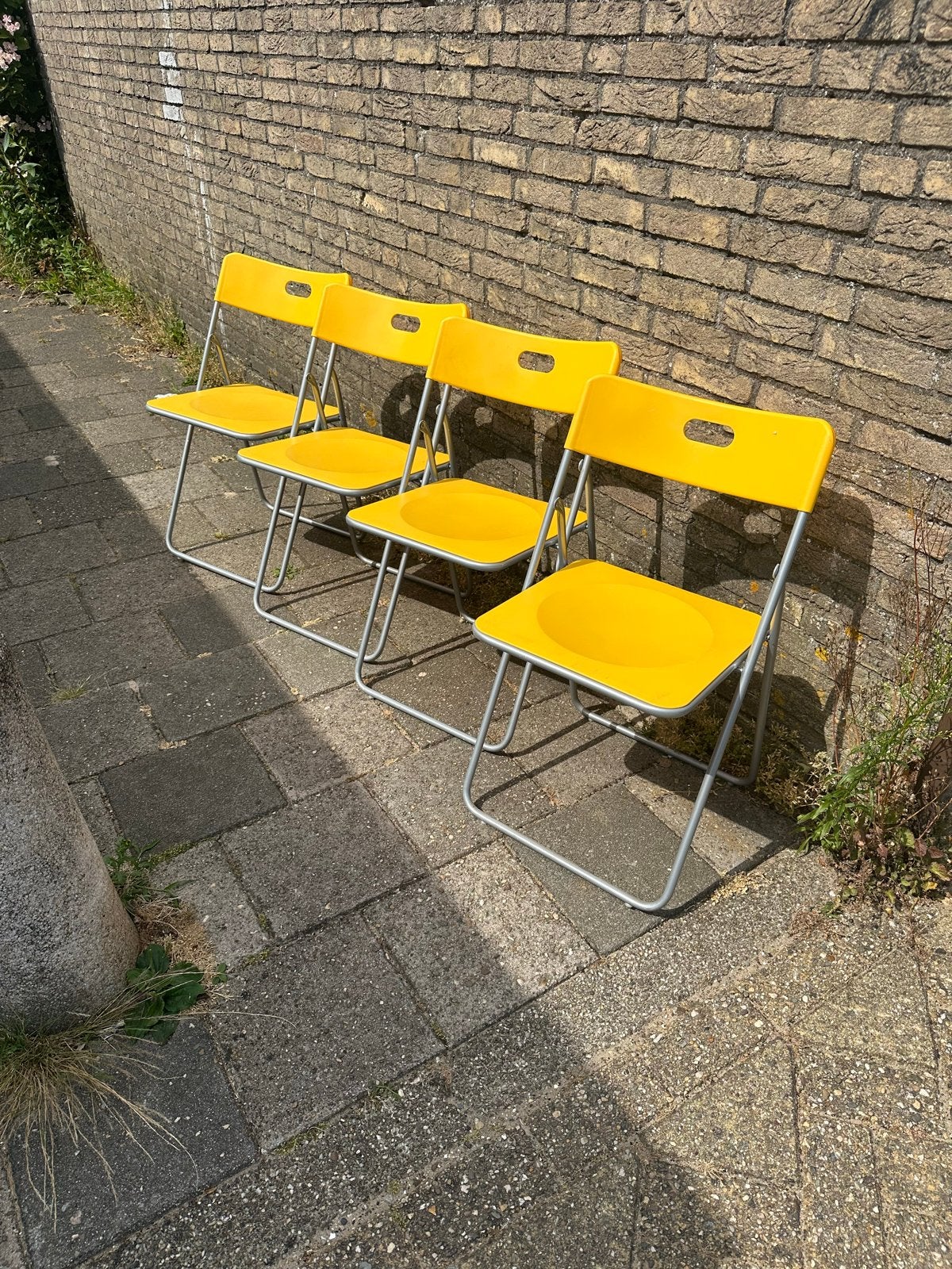 Vintage 4x IKEA NICK Klapstoelen - Geel en Metaal jaren ‘70, Huis en Inrichting, Kunststof, Gebruikt, Overige kleuren, Ophalen of Verzenden