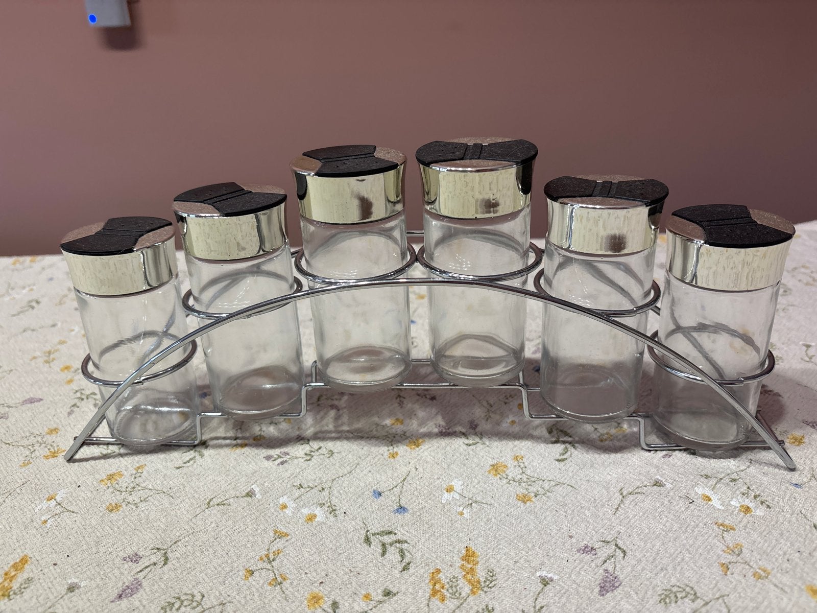 Kruidenrek met 6 glazen potjes - Nooit gebruikt, Ophalen, Overige typen, Zilver, Zo goed als nieuw