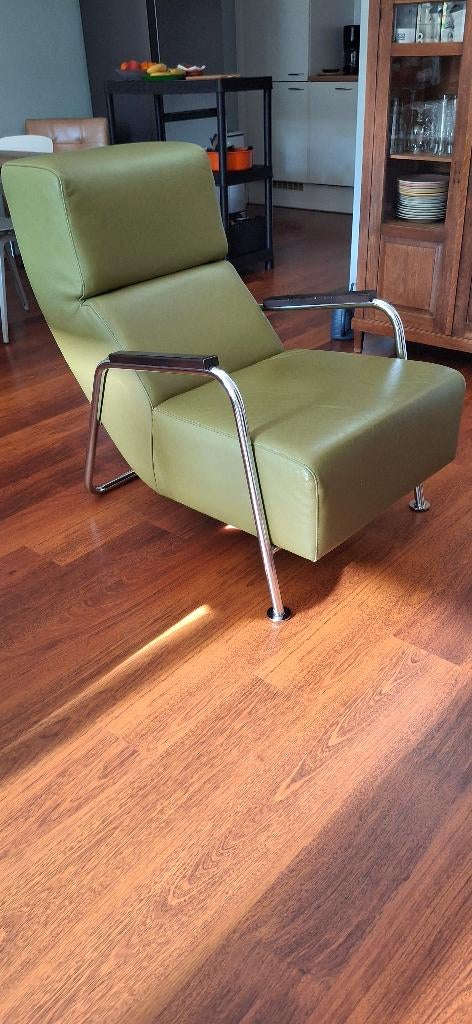 Fauteuil olijfgroen leder, Ophalen, Minder dan 75 cm, Leer, Zo goed als nieuw